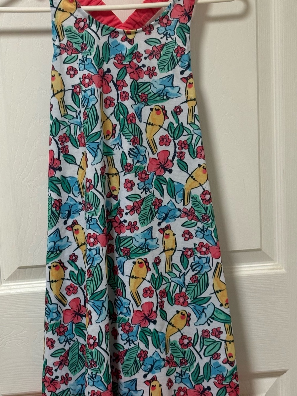 Gymboree White Maxi Nightgown with Yellow Birds and Pink Flowers